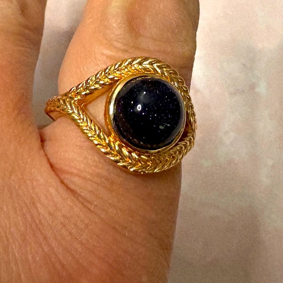 Black Sunstone & Rose gold vermeil over sterling silver ring. Size 9. - Picture 2 of 10